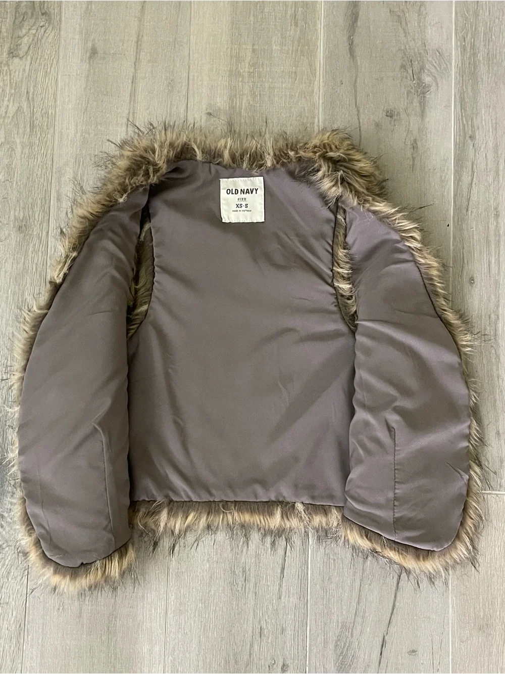 Old Navy Girls Brown Faux Fur Vest XS/S Cozy Open Front Layering Fall Winter